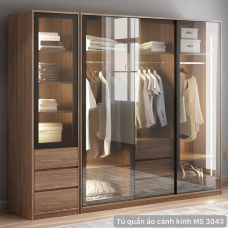 Tủ quần áo cửa kính cường lực MS 3044