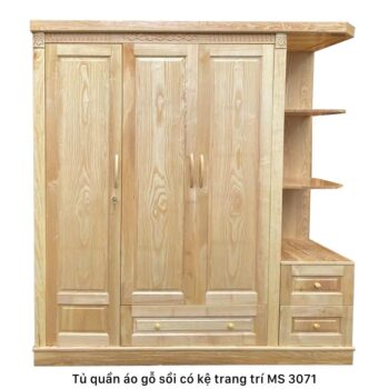 Tủ quần áo gỗ sồi có kệ trang trí MS 3071
