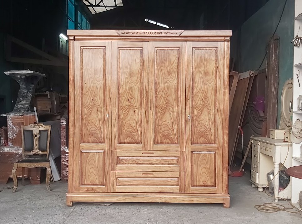 Mẫu tủ quần áo hiện đại 4 cánh gỗ công nghiệp màu trắng