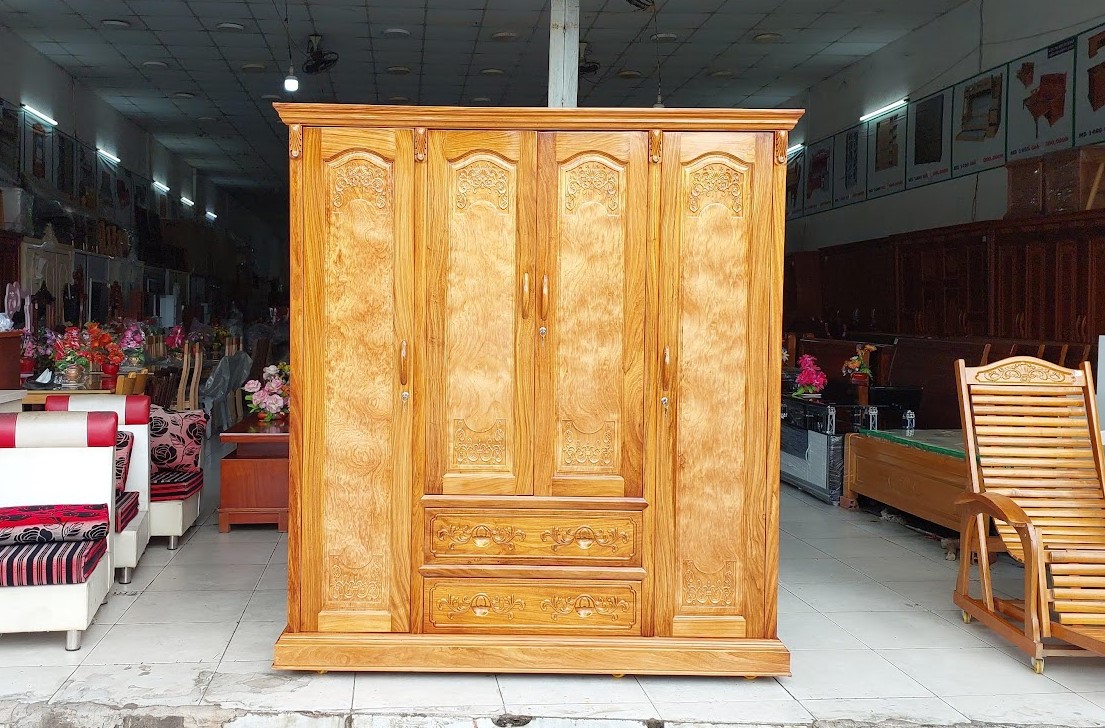 Mẫu tủ quần áo hiện đại 4 cánh gỗ công nghiệp màu trắng