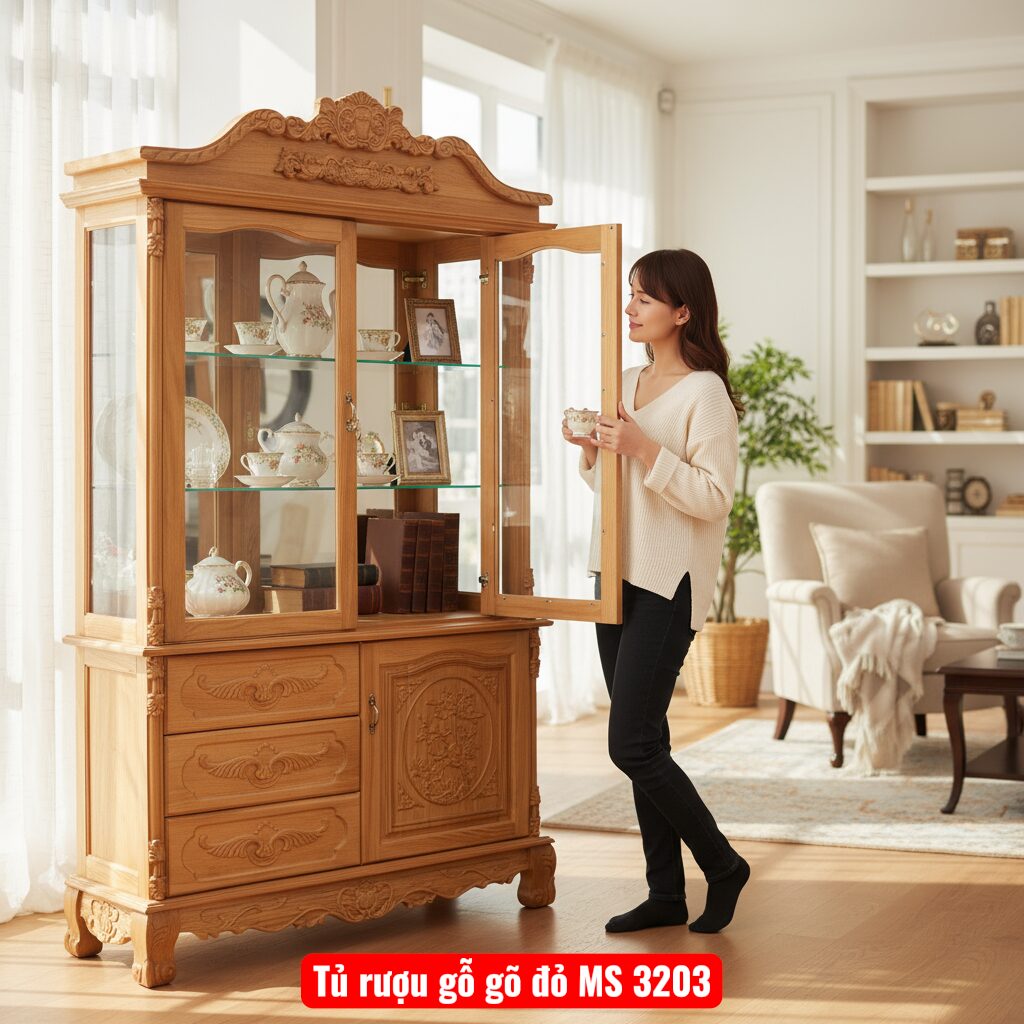 Tủ rượu gỗ gõ đỏ MS 3203 19 Tủ rượu gỗ gõ đỏ