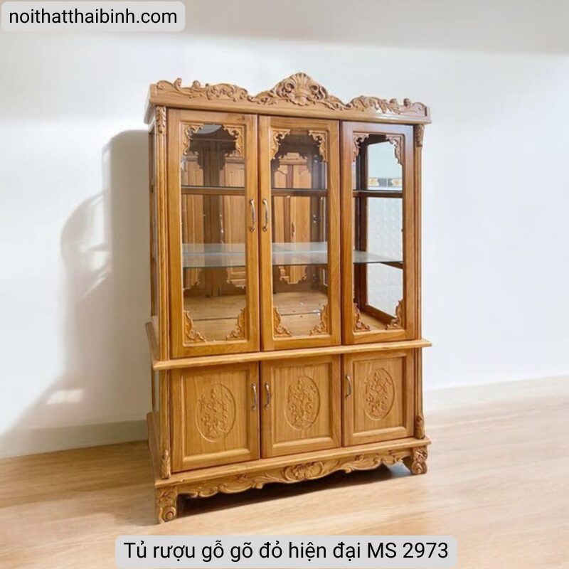 Tủ rượu gỗ gõ đỏ hiện đại MS 2973 1 Tủ rượu gỗ gõ đỏ hiện đại MS 2973