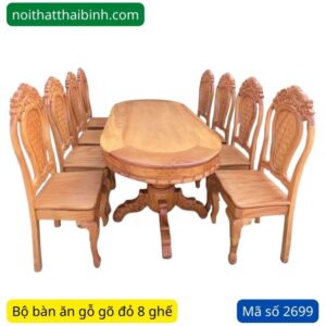 Bộ bàn ăn gỗ gõ đỏ ovan 8 ghế MS 2699