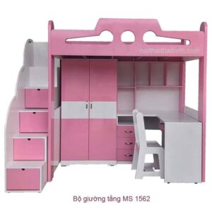 Bộ giường tầng tủ áo bàn học cho bé MS 1562