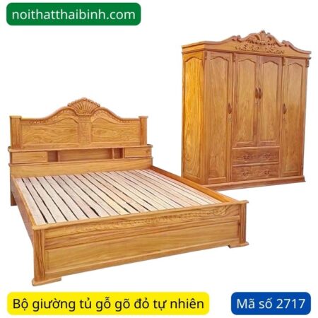Bộ giường tủ gỗ gõ đỏ MS 2717