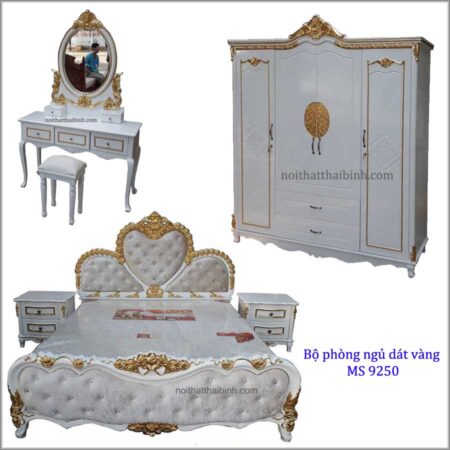 Bộ phòng ngủ hoa văn dát vàng MS 9250 Giá bộ : 52.500.000