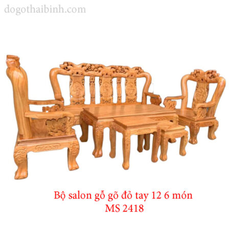 Bộ salon gỗ gỏ đỏ tay 12 6 món MS 2418