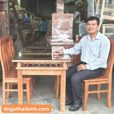 Bộ bàn ăn gỗ xoan đào 6 ghế MS 2433