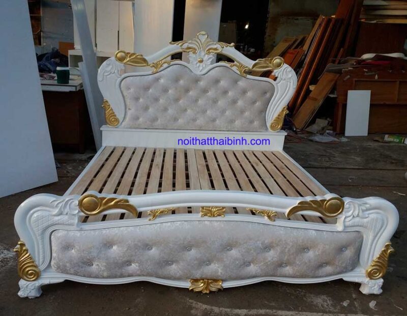 Giường ngủ cao cấp dát vàng MS 9125  Giá 1m6 = 16.000.000 - Ảnh 6
