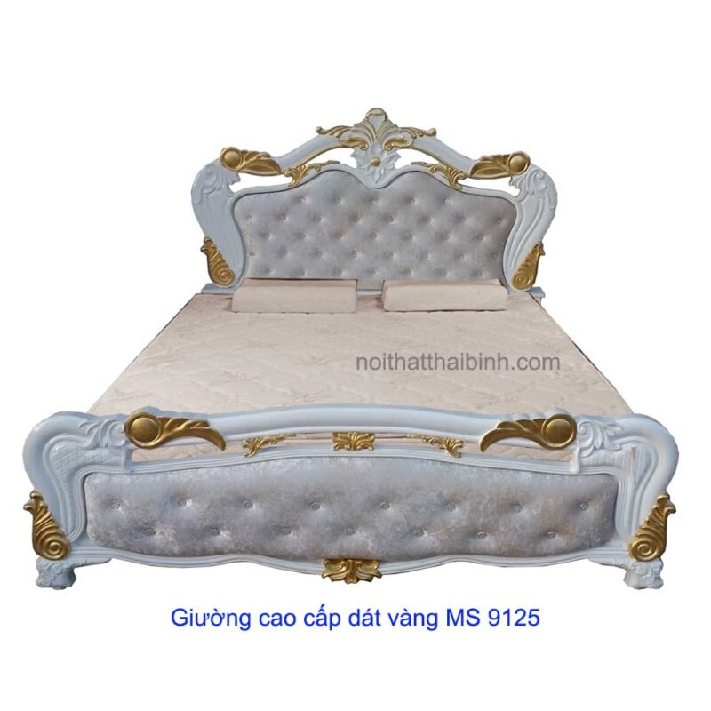 Giường ngủ cao cấp dát vàng MS 9125  Giá 1m6 = 16.000.000