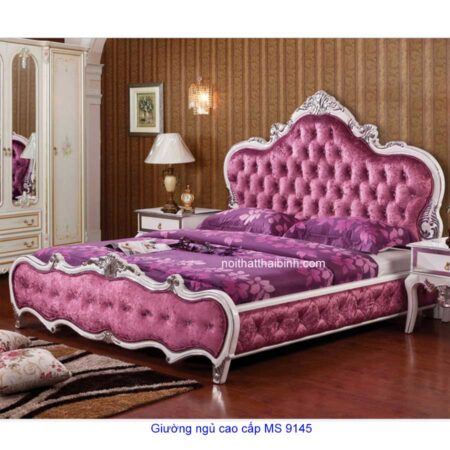 Giường ngủ cao cấp hoa văn dát bạc MS 9145  Giá 1m8  = 22.000.000