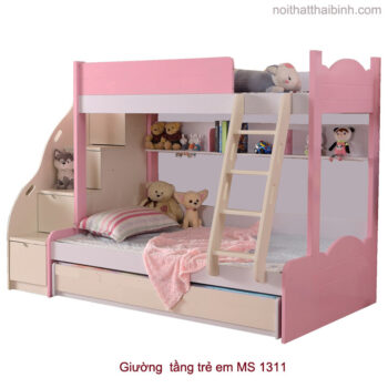 Giường tầng cho bé đẹp màu hồng MS 1311 Giá bán = 15.500.000đ giảm còn = 13.500.000đ