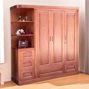 Tủ quần áo gỗ xoan đào có kệ trang trí MS 3181