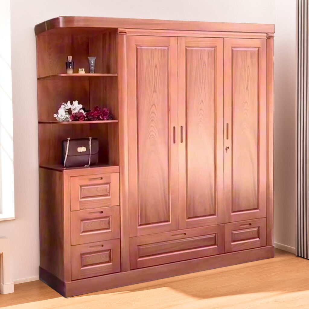 Tủ quần áo gỗ xoan đào có kệ trang trí MS 3181 1 Tủ quần áo gỗ xoan đào có kệ trang trí MS 3181