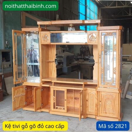 Kệ tivi kết hợp tủ rượu gỗ gõ đỏ MS 2821