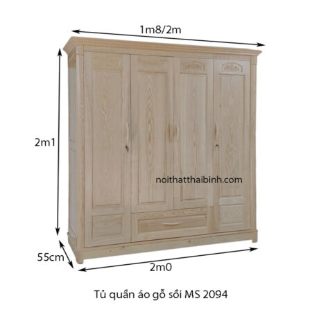 Tủ quần áo gỗ sồi 4 cánh 2094