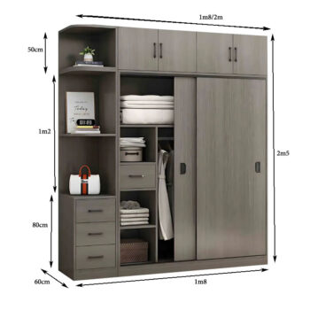 Tủ Áo 2 Tầng cửa lùa có kệ trang trí MS 3196