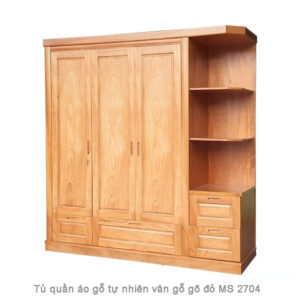 Tủ quần áo gỗ tự nhiên gõ đỏ có kệ MS 2704