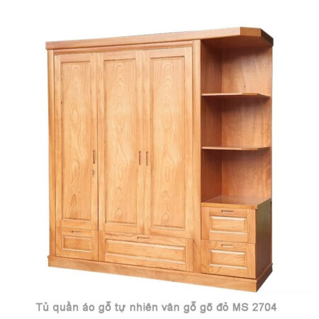 Tủ quần áo gỗ tự nhiên gõ đỏ có kệ MS 2704