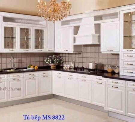 Tủ bếp gỗ cn sơn men trắng MS 8822  GIÁ : 3.100.000 md
