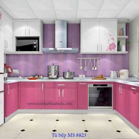 Tủ bếp gỗ cn sơn men trắng MS 8823  GIÁ : 3.100.000 md