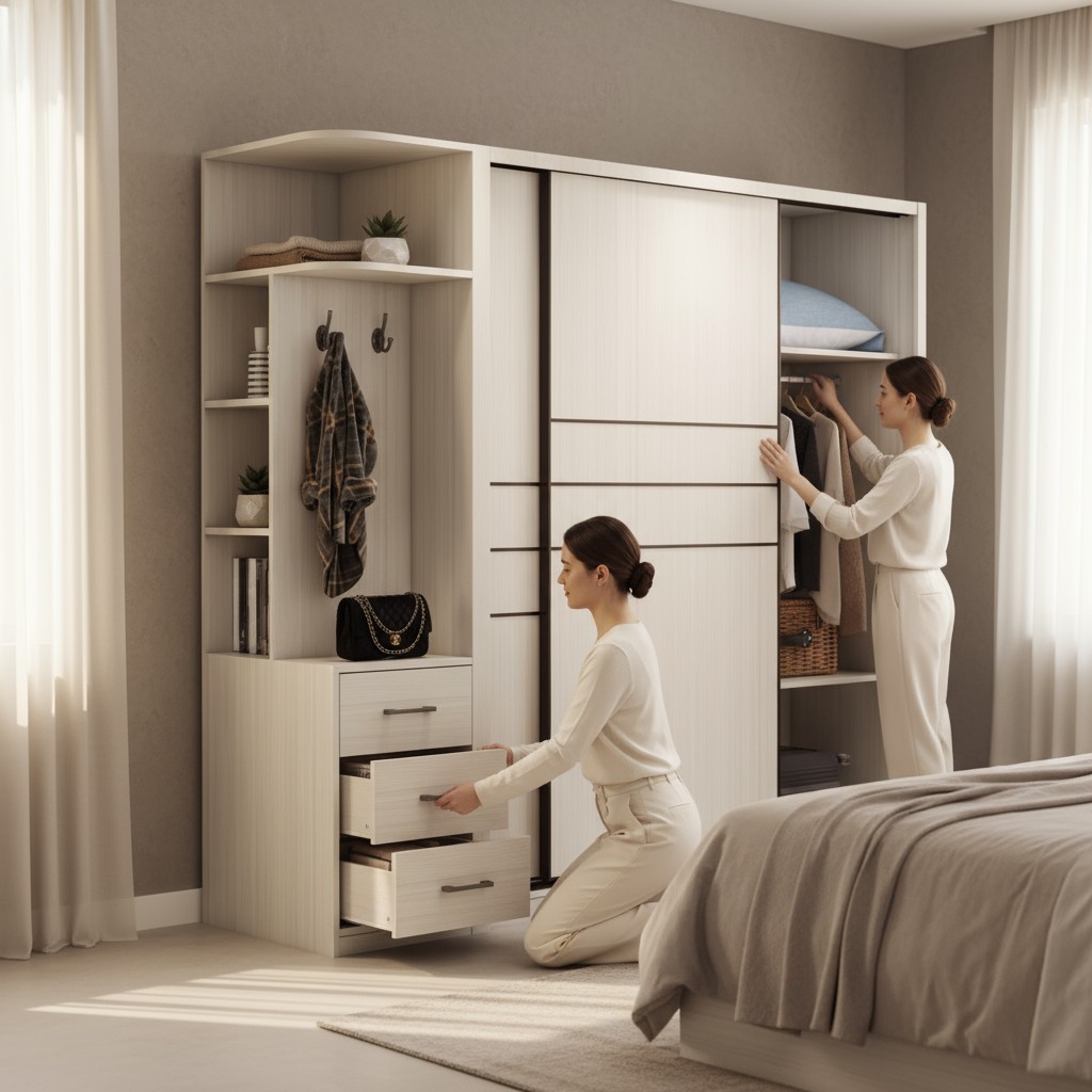 Tủ treo quần áo gỗ tự nhiên hiện đại cho phòng ngủ nhỏ