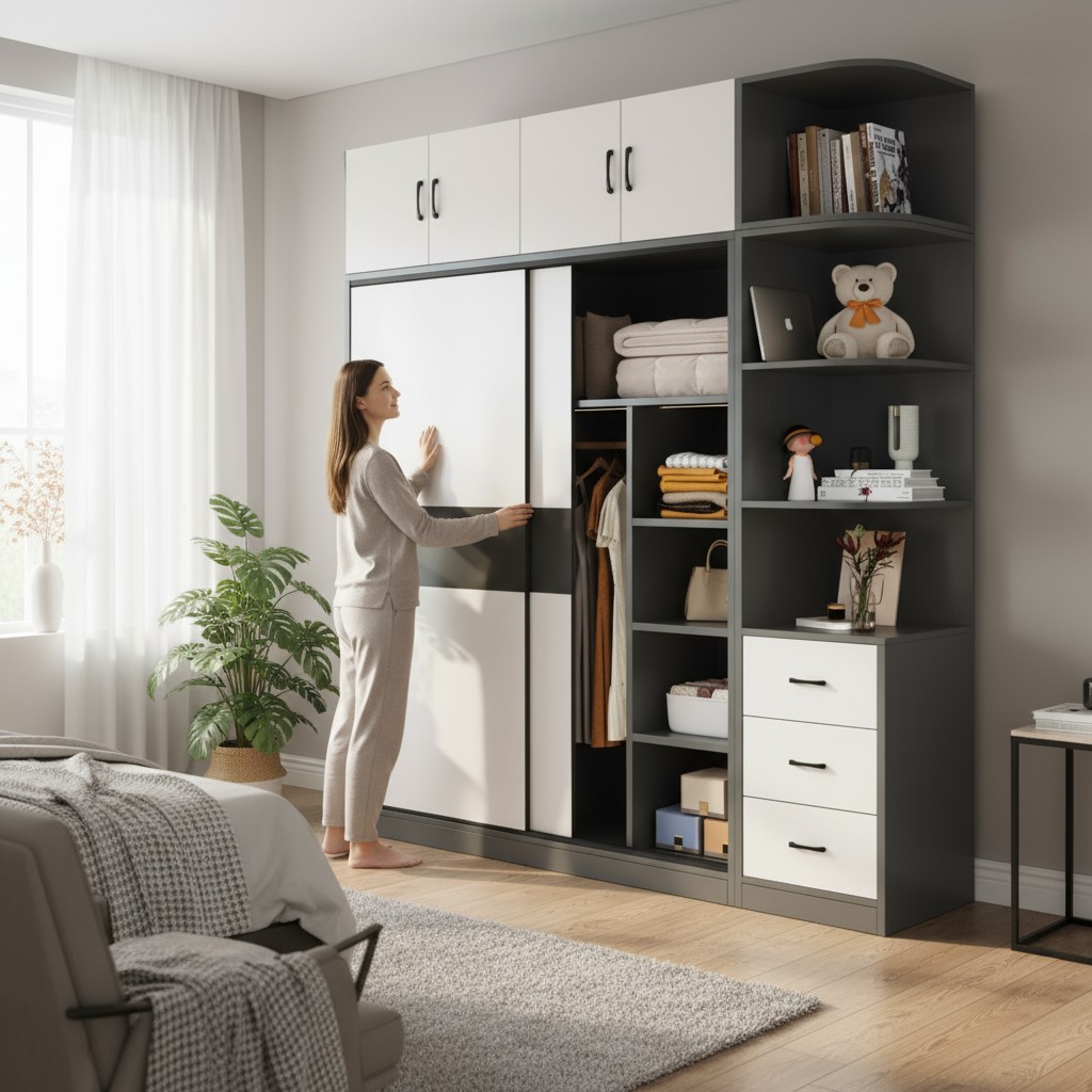 Hình ảnh tủ treo quần áo gắn tường đẹp mắt cho nhà chung cư