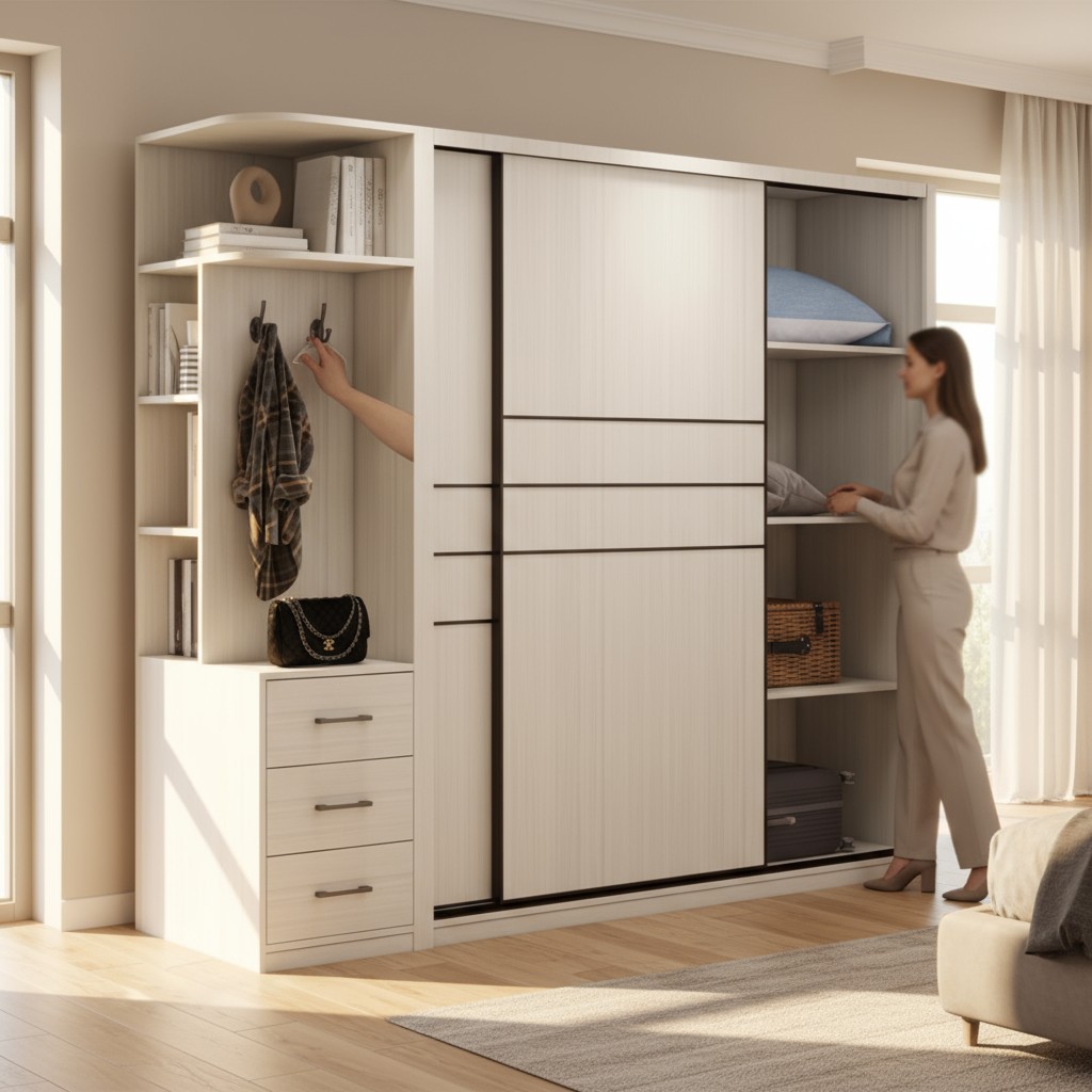 Tủ treo quần áo MDF chống ẩm với nhiều ngăn chứa tiện lợi