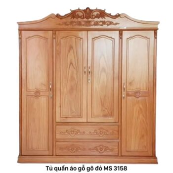 Tủ áo gõ đỏ tự nhiên cao cấp MS 3158