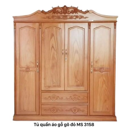Tủ áo gõ đỏ tự nhiên cao cấp MS 3158