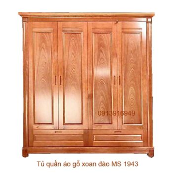 Tủ quần áo gỗ xoan đào tự nhiên MS 1943