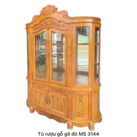 Mẫu tủ rượu đẹp gỗ gõ đỏ MS 3144