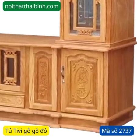 Kệ tivi gỗ gõ đỏ kết hợp tủ rượu MS 2737