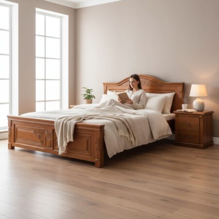 Giường gỗ xoán đào giá rẻ cho phòng ngủ nhỏ