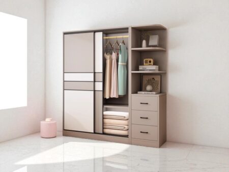 Mẫu tủ quần áo gỗ tự nhiên 6 cánh