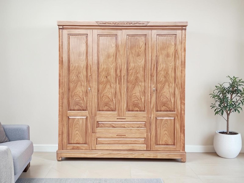 Tủ quần áo gỗ tự nhiên xoan đào với khoang treo và ngăn kệ