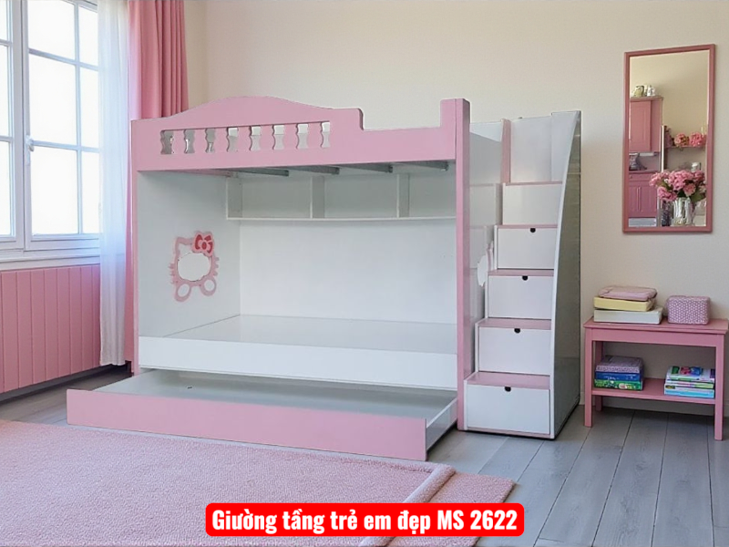 Giường Tầng Hello Kitty Đáng Yêu | Mã số 2622 | Giá 14tr5 1 Giường tầng Hello Kitty