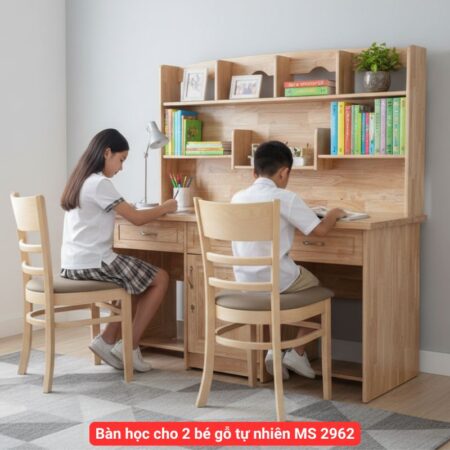 Bàn học cho 2 bé gỗ tự nhiên MS 2962 | Giá bán= 3tr6