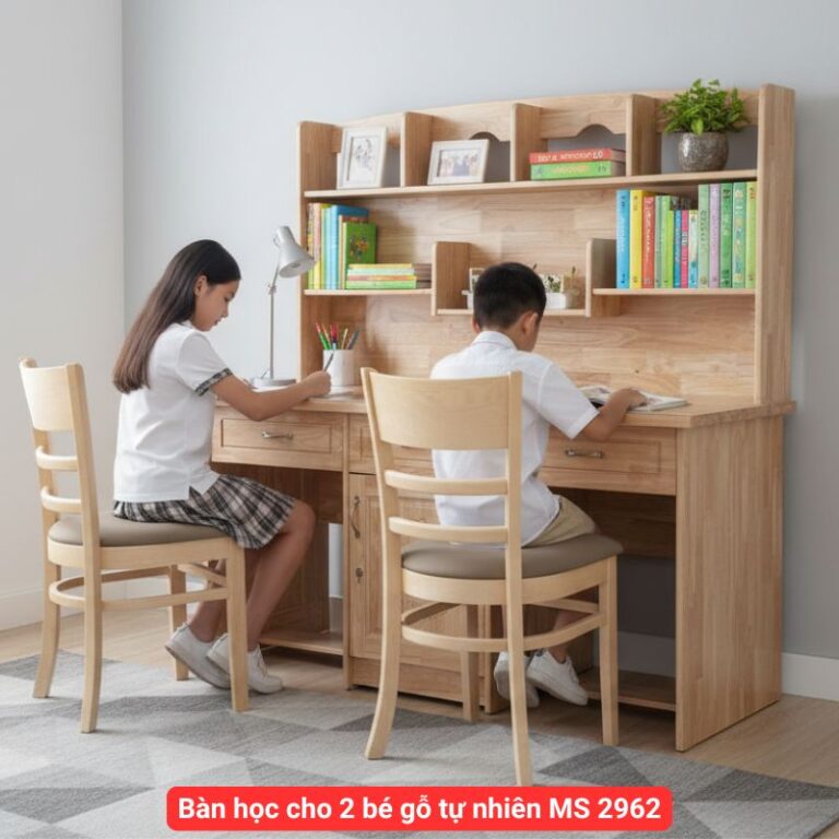 Bàn học cho 2 bé gỗ tự nhiên MS 2962 | Giá bán= 3tr6