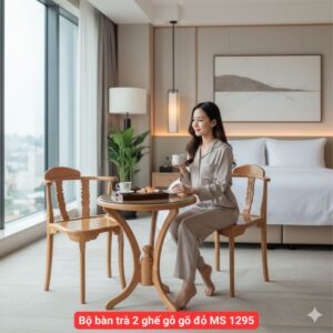 Bộ bàn trà 2 ghế gỗ gõ đỏ tự nhiên MS 1295