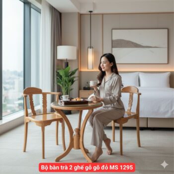 Bộ bàn trà 2 ghế gỗ gõ đỏ tự nhiên MS 1295