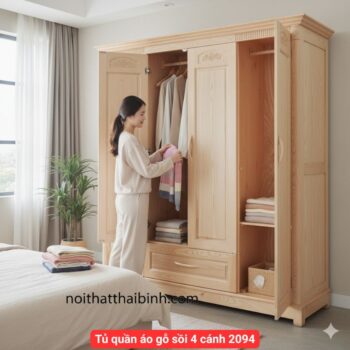 Tủ quần áo gỗ sồi 4 cánh 2094 | Giá bán= 12tr5