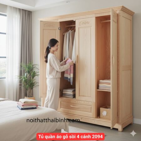 Tủ quần áo gỗ sồi 4 cánh 2094 | Giá bán= 12tr5
