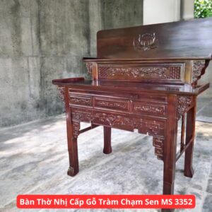 Bàn Thờ Nhị Cấp Gỗ Tràm Chạm Sen MS 3352