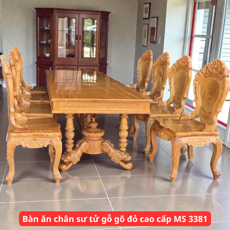 Bàn ăn chân sư tử gỗ gõ đỏ cao cấp MS 3381 1 Bàn ăn chân sư tử gỗ gõ đỏ cao cấp MS 3381