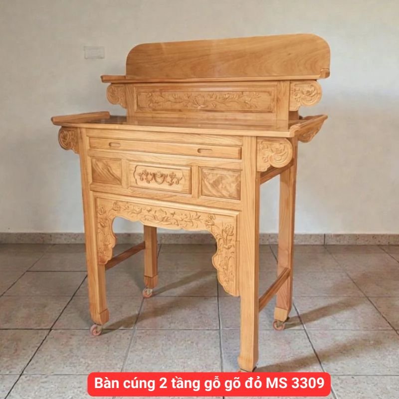 Bàn cúng 2 tầng gỗ gõ đỏ MS 3309 1 Bàn cúng 2 tầng gỗ gõ đỏ MS 3309