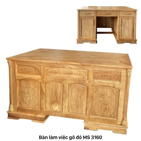 Bàn làm việc gõ đỏ tự nhiên cao cấp MS 3160