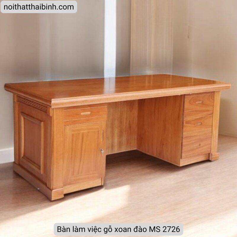 Bàn làm việc gỗ xoan đào MS 2726 2 Bàn làm việc gỗ xoan đào MS 2726 - Ảnh 2