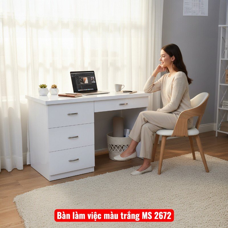 Bàn làm việc màu trắng MS 2672 1 Bàn làm việc màu trắng MS 2672