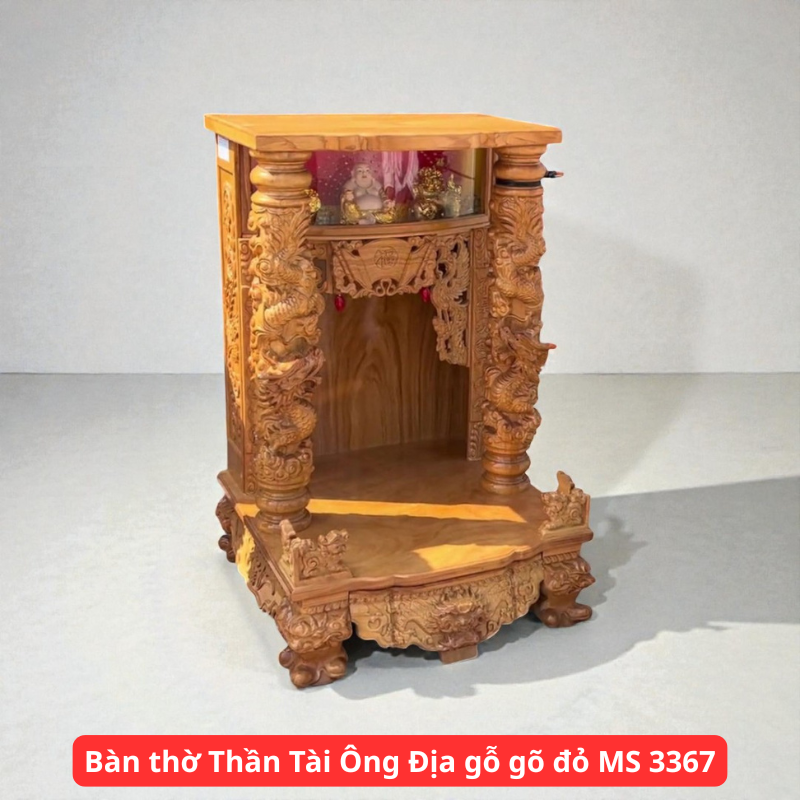Bàn thờ Thần Tài Ông Địa gỗ gõ đỏ MS 3367 1 Bàn thờ Thần Tài Ông Địa gỗ gõ đỏ MS 3367